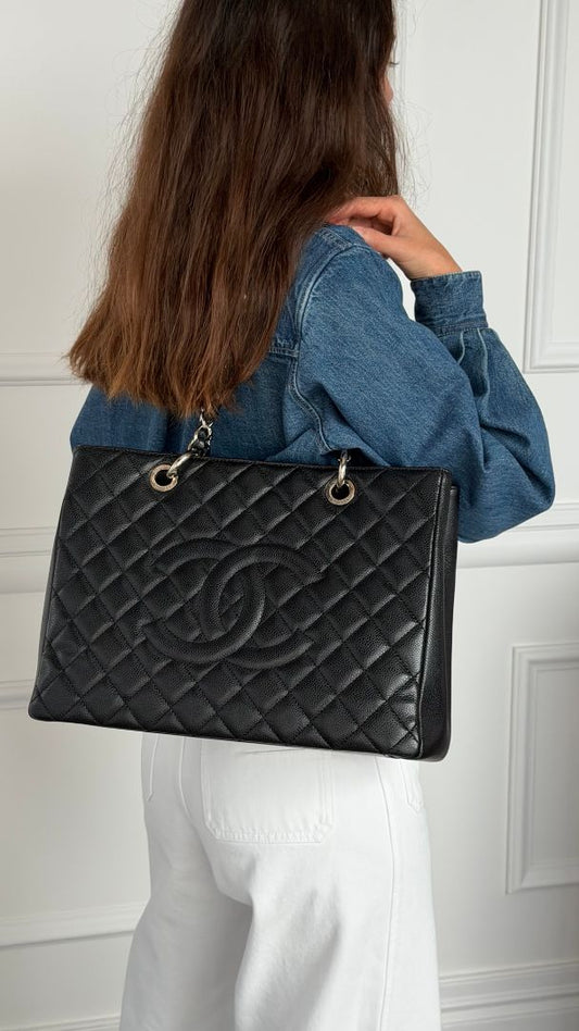 Black Quilted Caviar Grand Shopping Tote