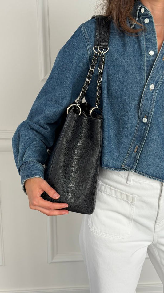 Black Quilted Caviar Grand Shopping Tote