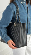 Black Quilted Caviar Grand Shopping Tote