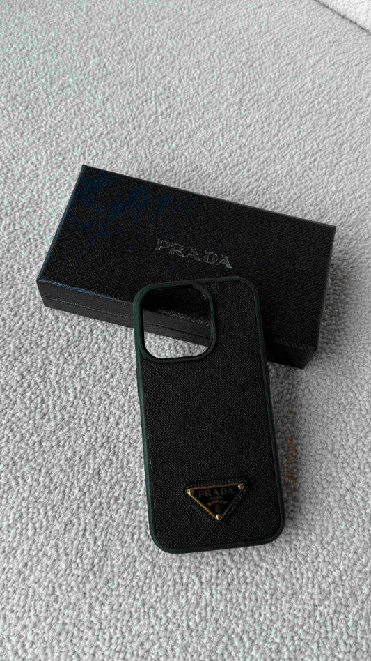 Black Saffiano Leather Cover iPhone 15 Pro