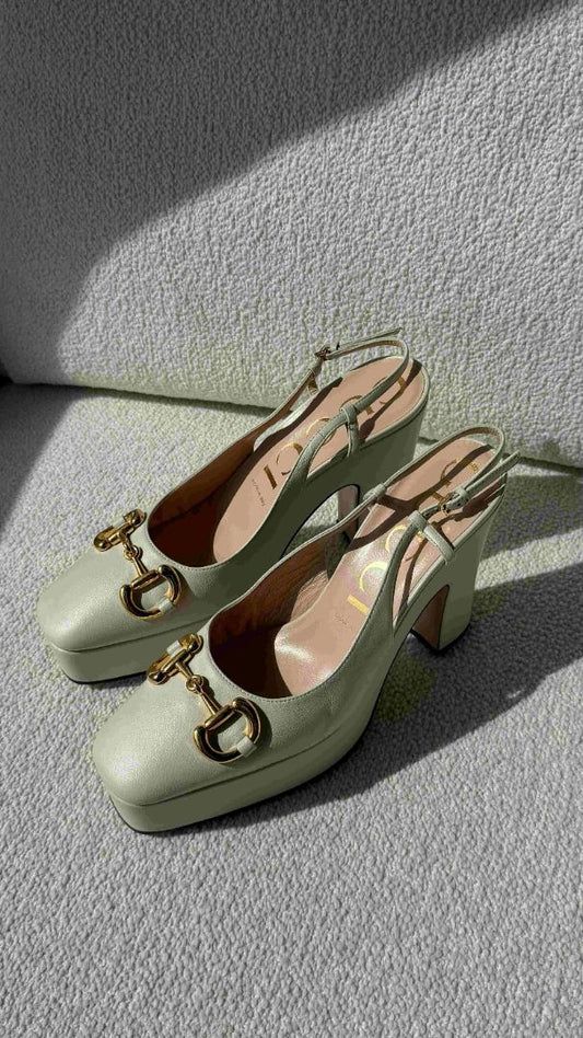 Cream Horsebit Platform Heels