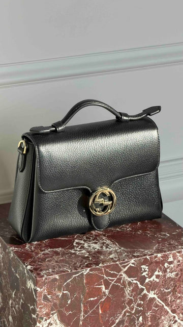 Black Medium Interlocking G Top Handle Bag WGH
