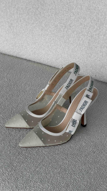 White J'adior Slingback Plumetis Pump