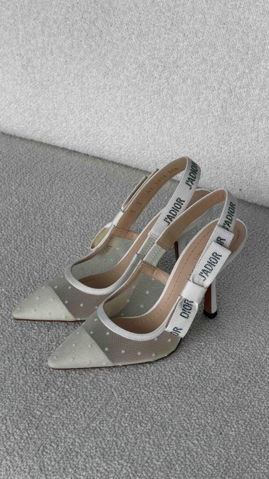 White J'adior Slingback Plumetis Pump