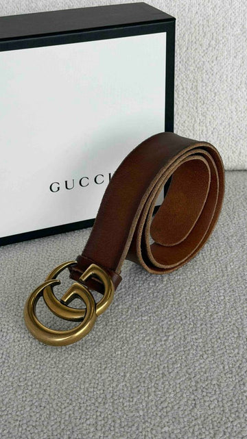 Faded Brown GG Marmont Wide Belt with GHW 80/30