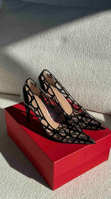 Black Cut-Out Patent Leather Stiletto Pump