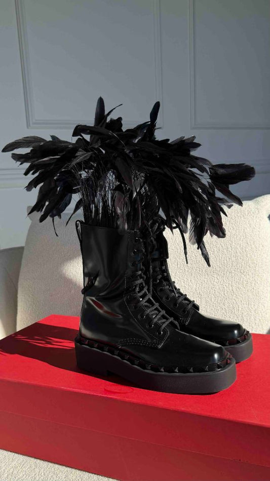 Black Rockstud M-Way Combat Boots