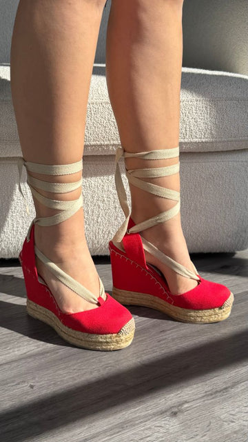 Hollie Red Canvas Wedge 7