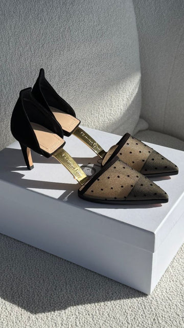 Black Suede Mesh Tulle D-Vision Pumps