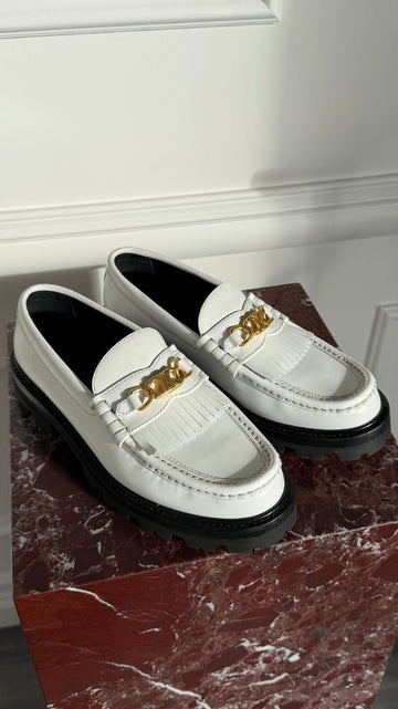 White Margaret Loafers with Triomphe Chain Detail