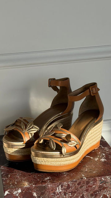 Gold & Tan Mambo Platform Espadrilles 39