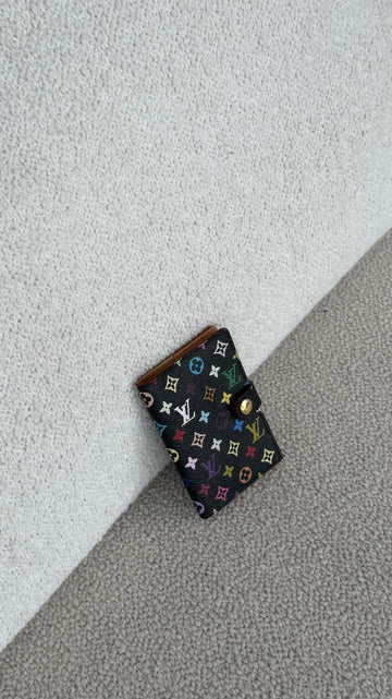 Black Multicolour Monogram Mini Compact Card Holder