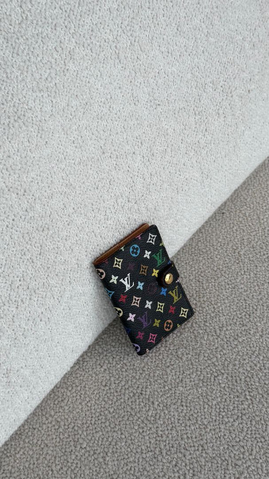 Black Multicolour Monogram Mini Compact Card Holder