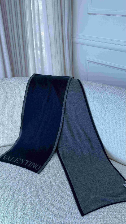 Grey & Navy Wool Logo Scarf