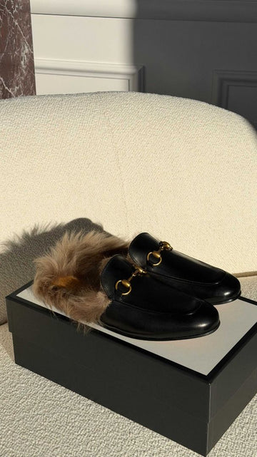 Black Mens Sherling Princetown Slipper Mules 7