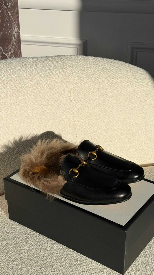 Black Mens Sherling Princetown Slipper Mules 7