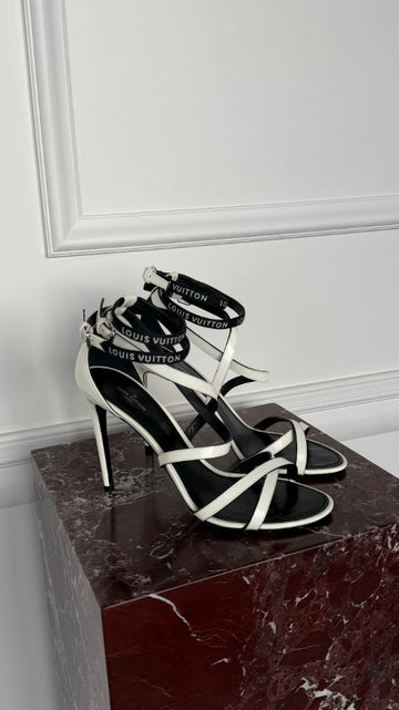 White & Black Strappy Heels