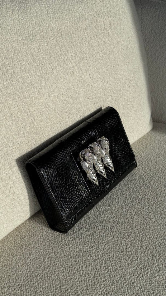Black Small Clutch Skull Bag With SHW