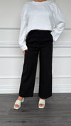 Black Lace Up Wide Leg Trousers