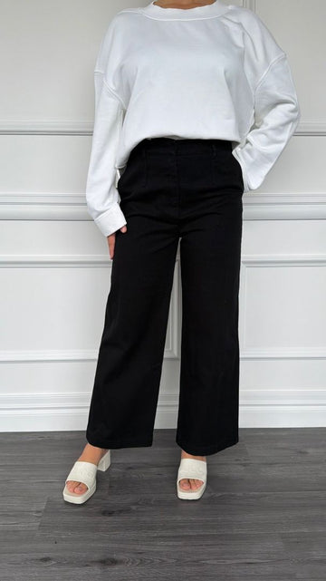 Black Lace Up Wide Leg Trousers
