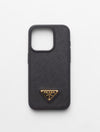 Black Saffiano Leather Cover iPhone 15 Pro