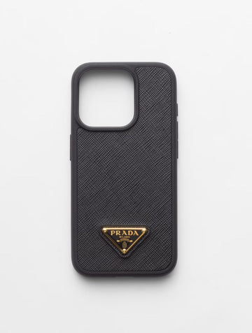 Black Saffiano Leather Cover iPhone 15 Pro