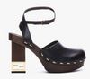 Black Leather Platform Heeled Clogs with GHW 38