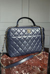 Navy Trendy CC Quilted Top Handle Bowling Bag With GHW