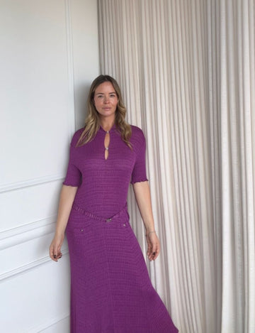 Metallic Purple SS22 Metallic Knit Midi Dress