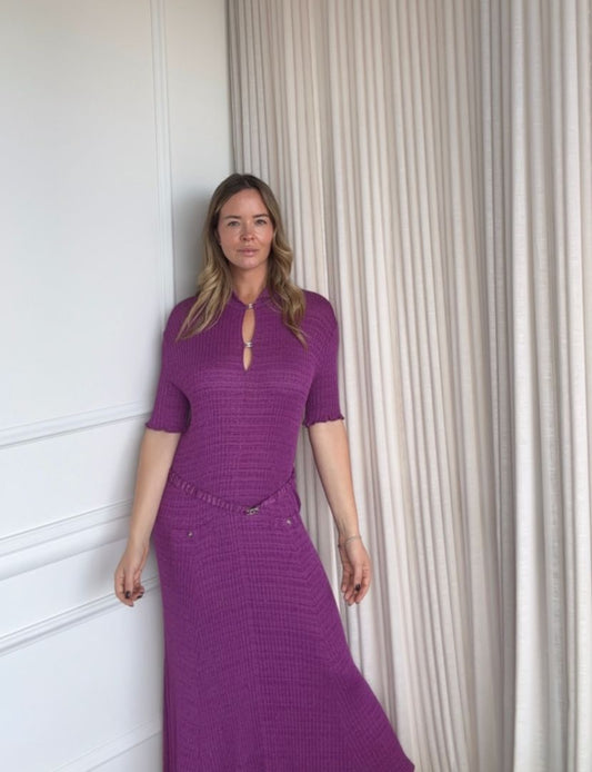 Metallic Purple SS22 Metallic Knit Midi Dress