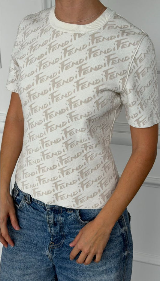 Beige & Cream Knit Logo Top