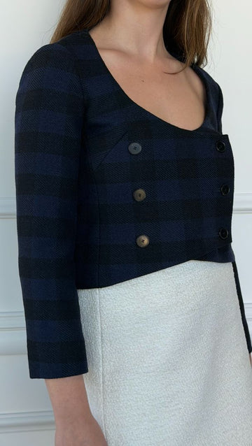 Black & Blue Wool Plaid Print Jacket 36