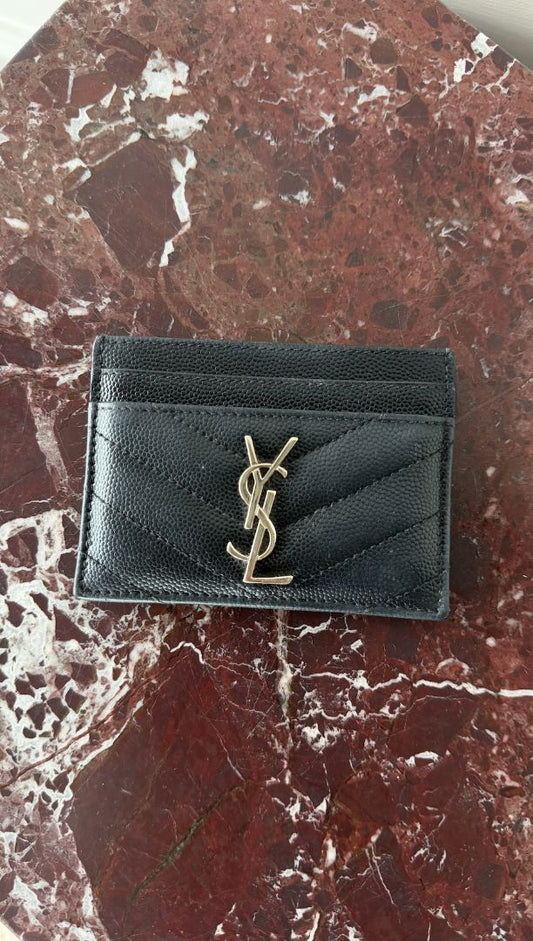 Black Grained Leather Card Holder With SHW