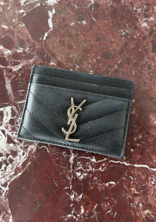 Black Grained Leather Card Holder With SHW