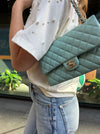 Tiffany Blue Medium Quilted Caviar Classic Double Flap Bag With Champagne HW