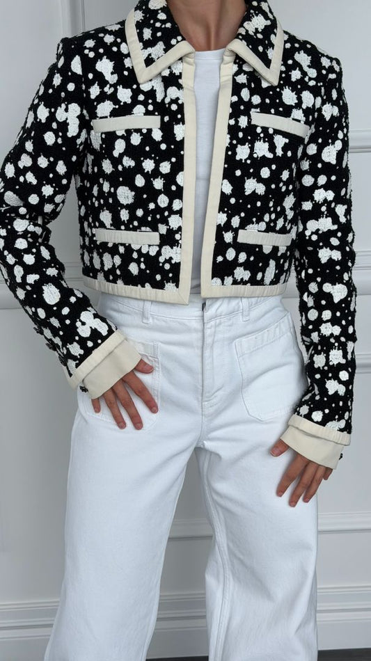 Black & White Painted Tweed CC Logo Jacket