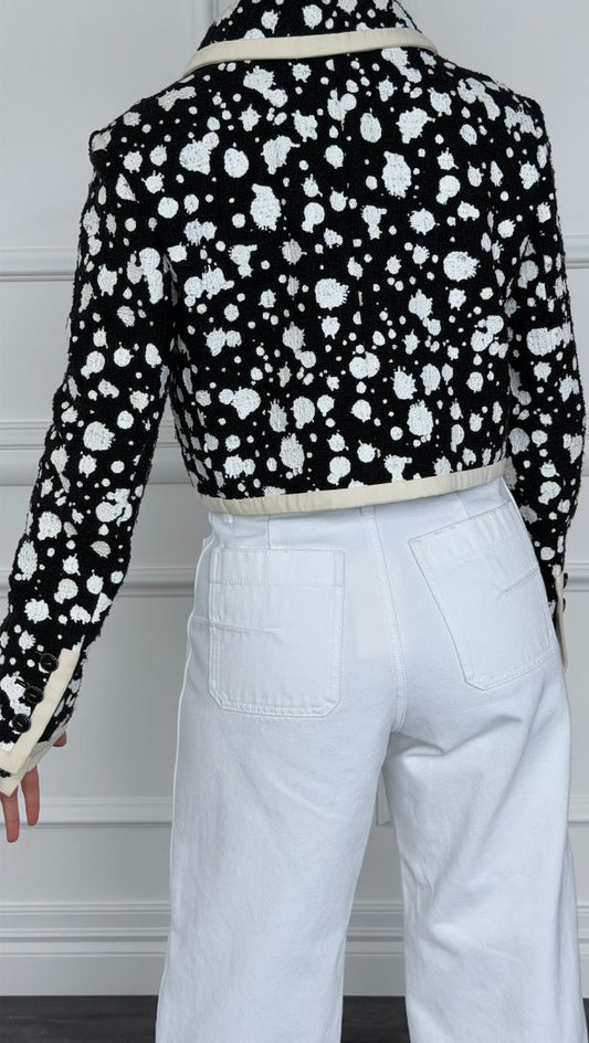 Black & White Painted Tweed CC Logo Jacket