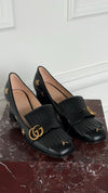 Black & Gold GG Marmont Fringe Pumps With Bee Embroidery