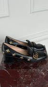 Black & Gold GG Marmont Fringe Pumps With Bee Embroidery