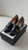 Black & Gold GG Marmont Fringe Pumps With Bee Embroidery