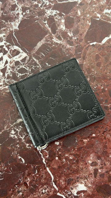 Black GG Embossed Money Clip Wallet