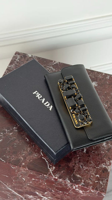 Black Saffiano Leather Bijoux Crystal Wallet