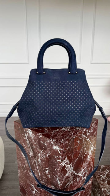 Navy Geometric Embossed Handbag