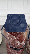 Navy Geometric Embossed Handbag