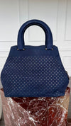 Navy Geometric Embossed Handbag