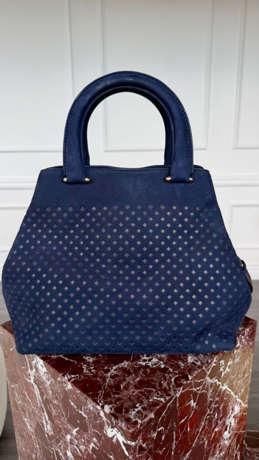 Navy Geometric Embossed Handbag