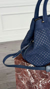Navy Geometric Embossed Handbag