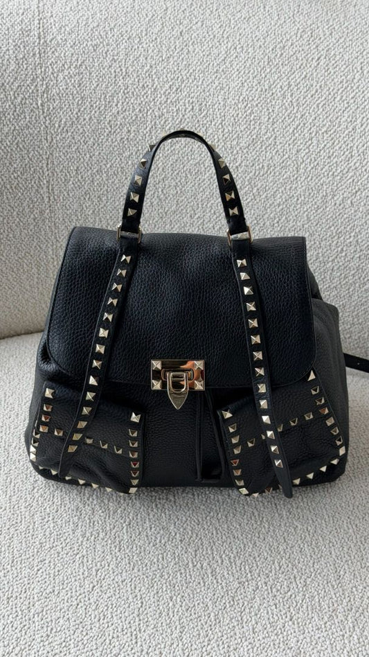 Black Rockstud Double Pocket Backpack