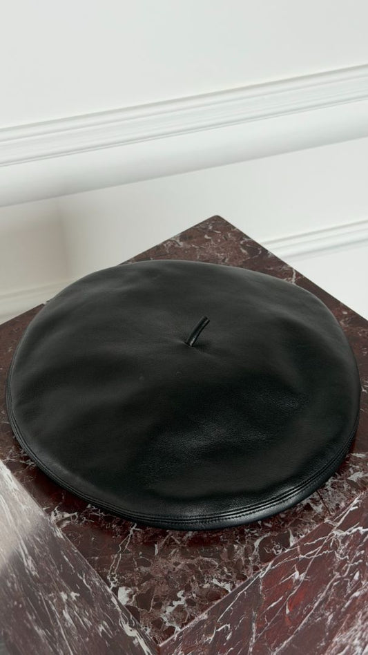 Black Lambskin Leather Beret