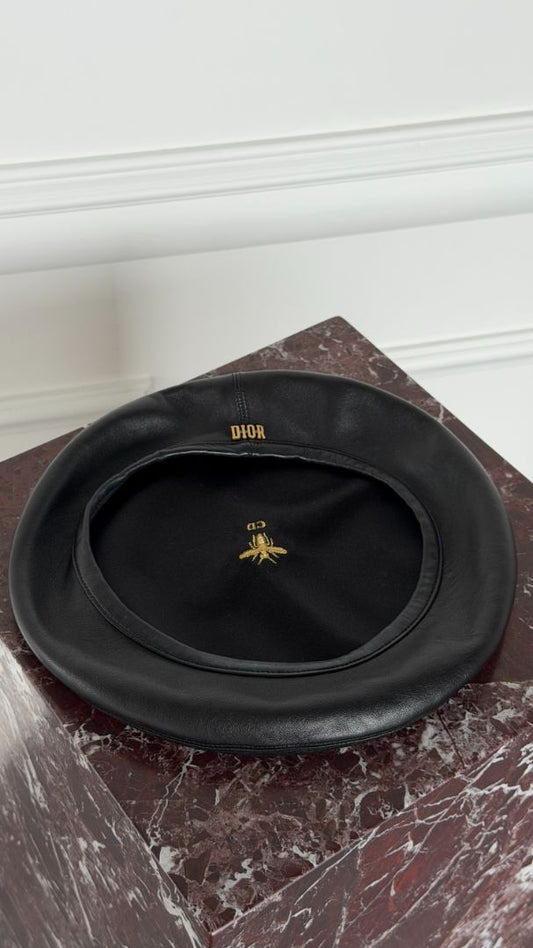 Black Lambskin Leather Beret